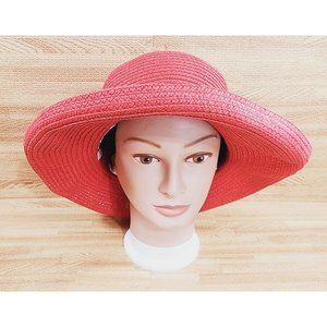 VTG Betmar New York Women's Red Straw Hat Packable Rolled Brim Upturn
